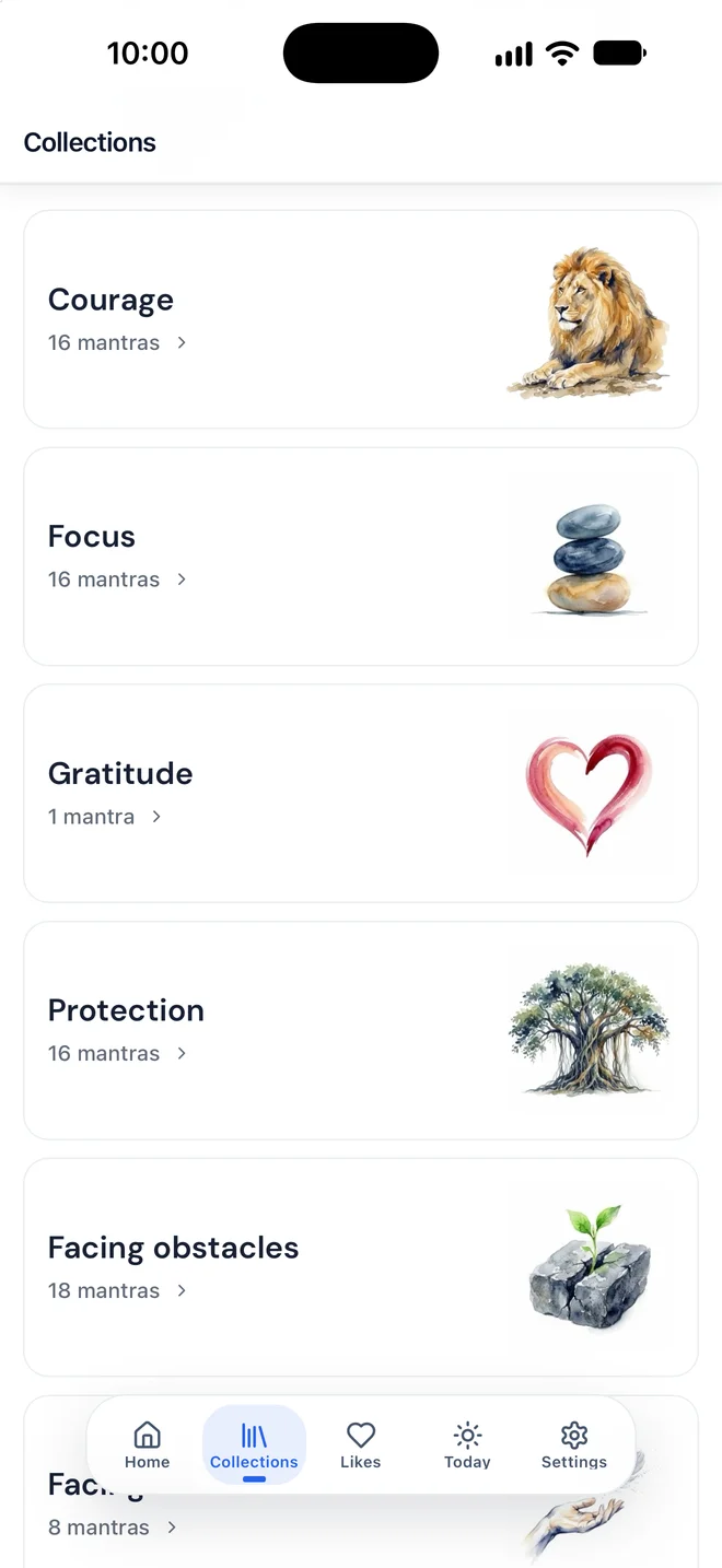 Arise Collections with Courage, Focus, Gratitude, Protection, and Facing obstacles categories
