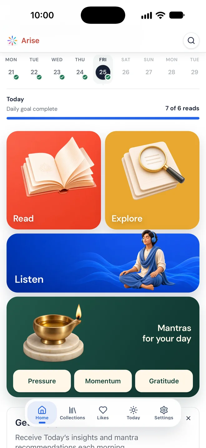 Arise Home with Read, Explore, Listen, and Today entry points